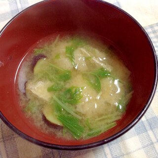 水菜と油揚げのお味噌汁♪